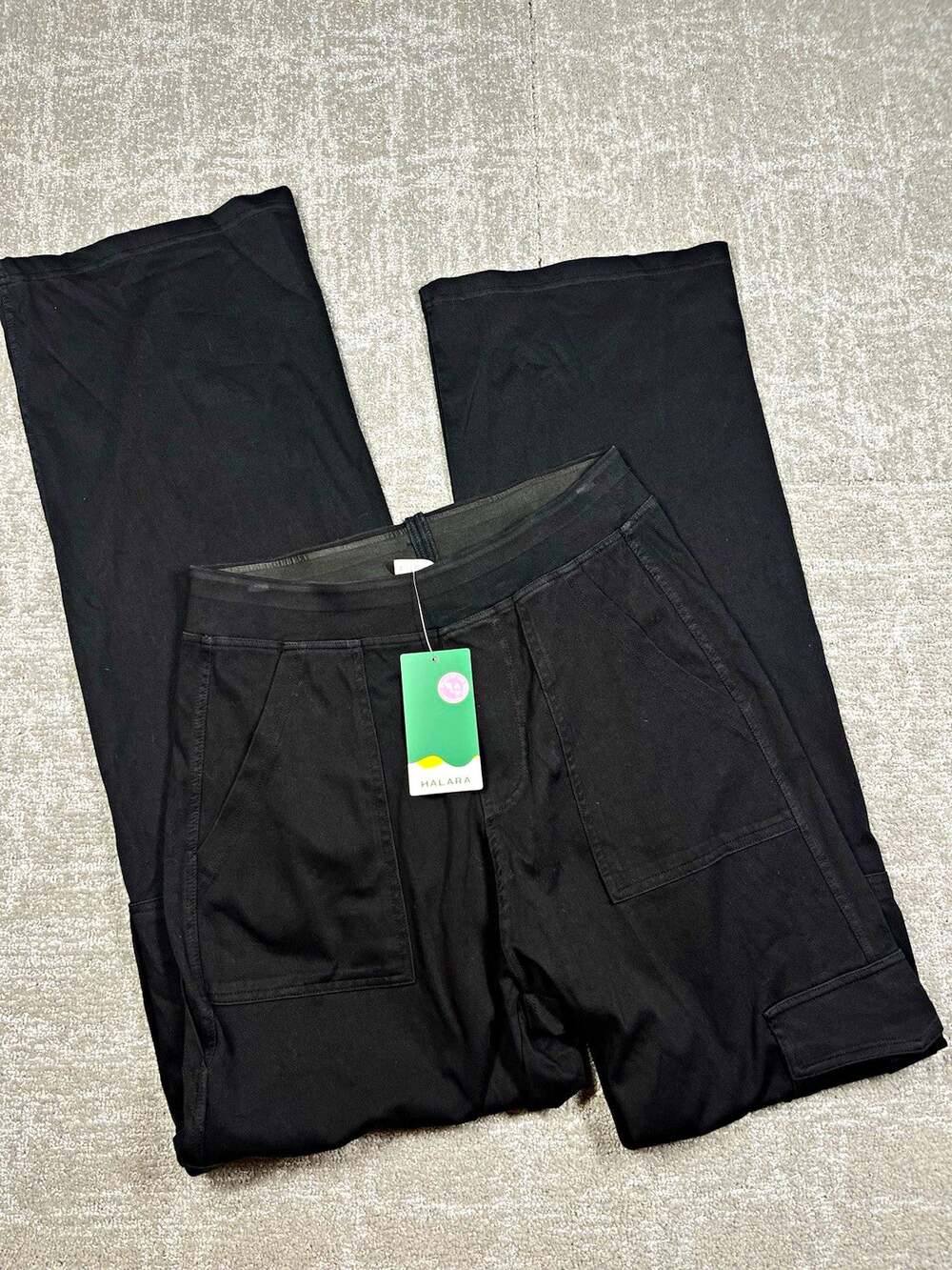 HALARA MAGIC Womens M Black Cargo Pants Stretch Twill Elastic Waist Straight